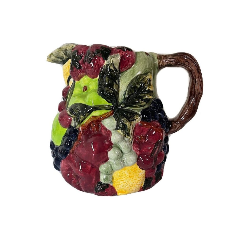 Vintage 1995 Majolica Ceramic Fruit Pitcher Block Country Orchard by Gear